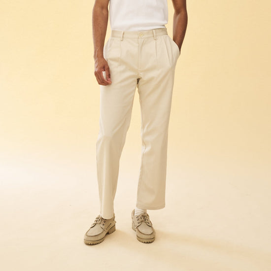 bound Pleated Smart Trousers - Cream