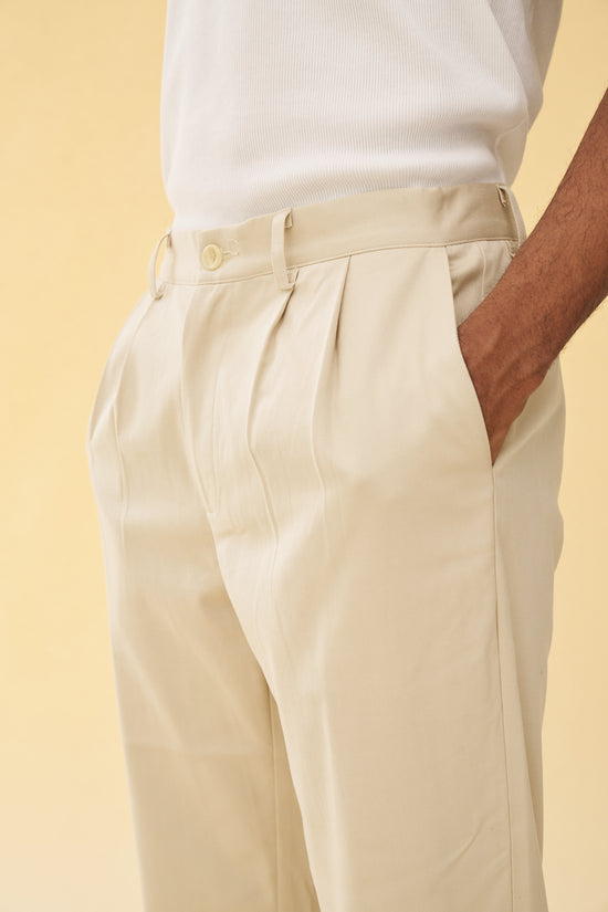 bound Pleated Smart Trousers - Cream