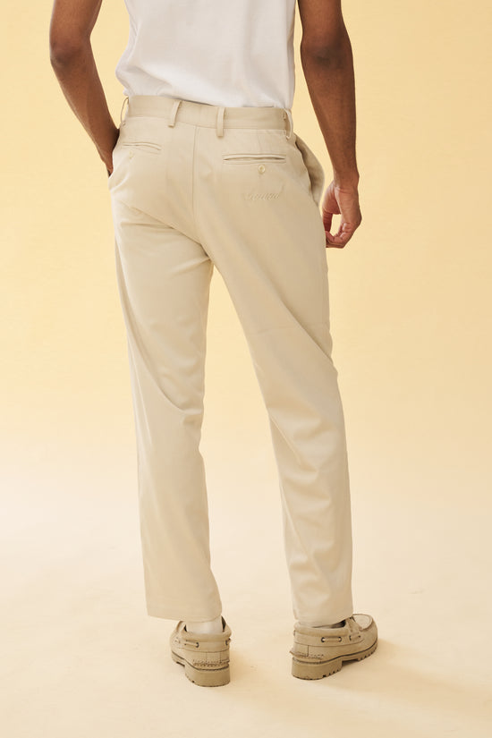 bound Pleated Smart Trousers - Cream