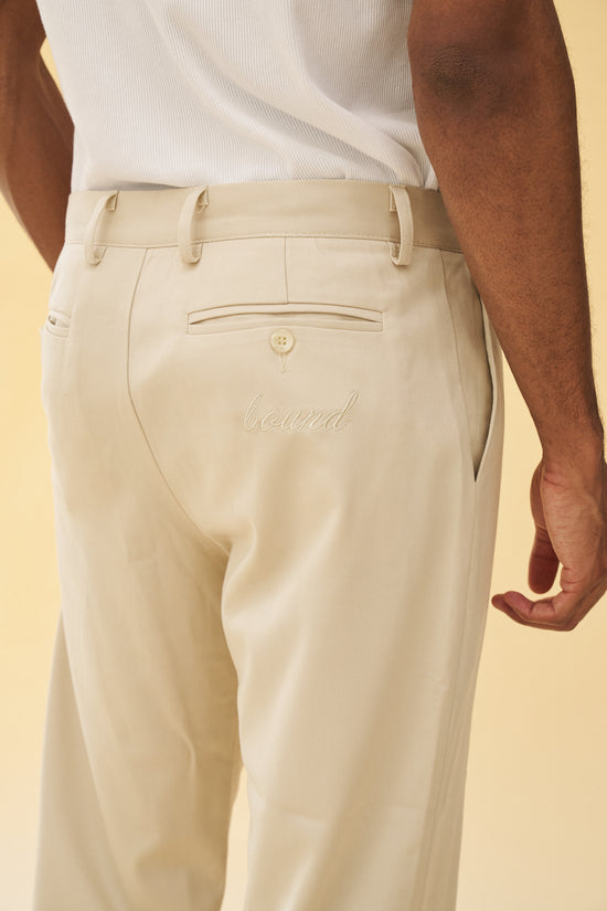 bound Pleated Smart Trousers - Cream