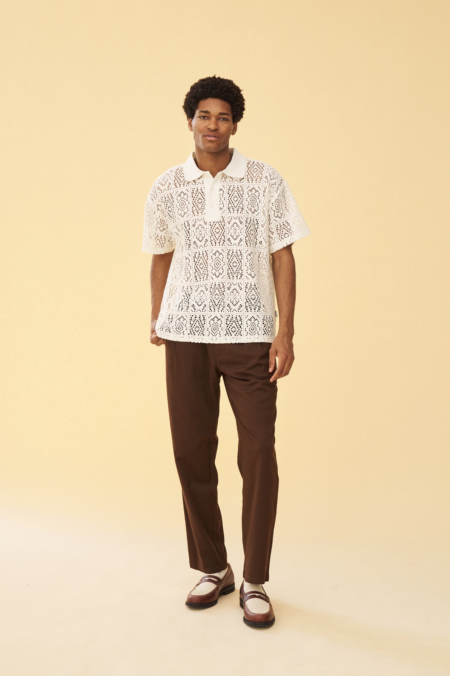 bound 'Piaza' Lace Polo - Off White