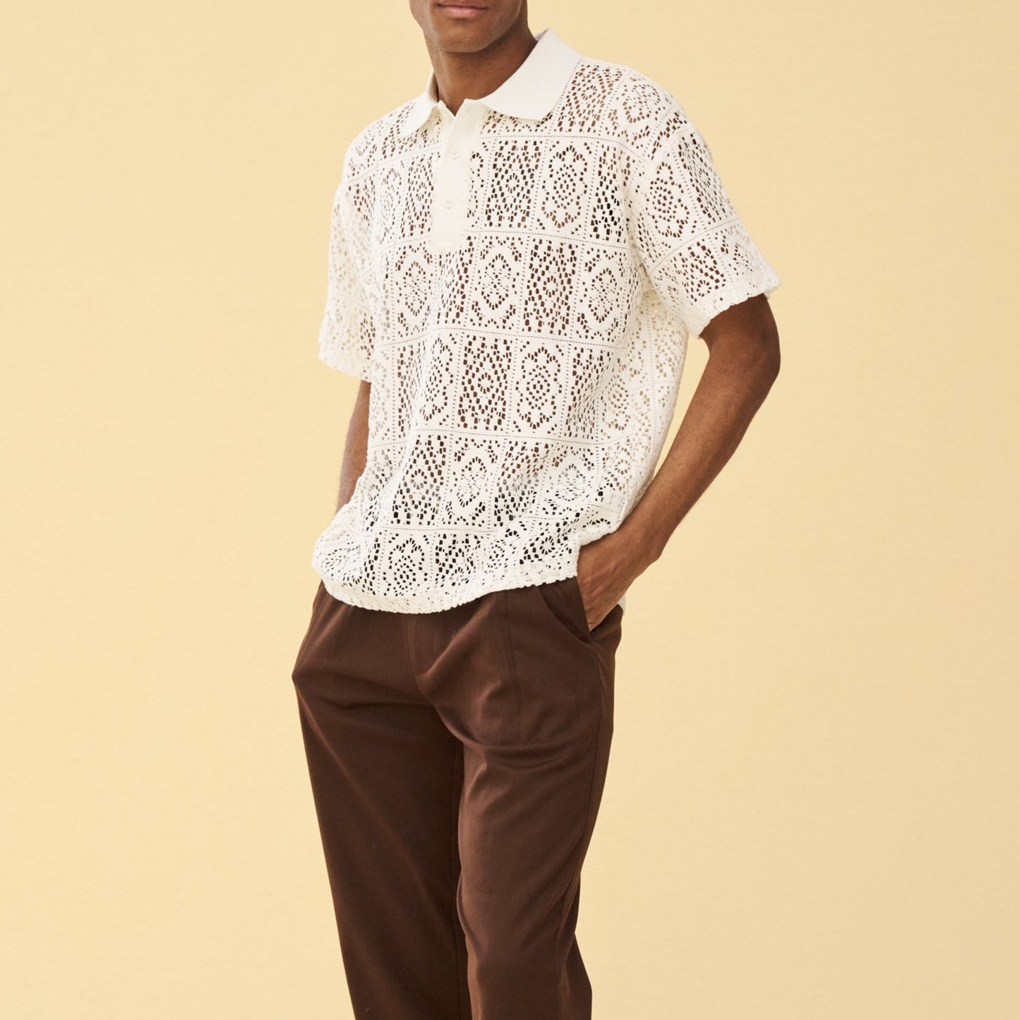 bound 'Piaza' Lace Polo - Off White