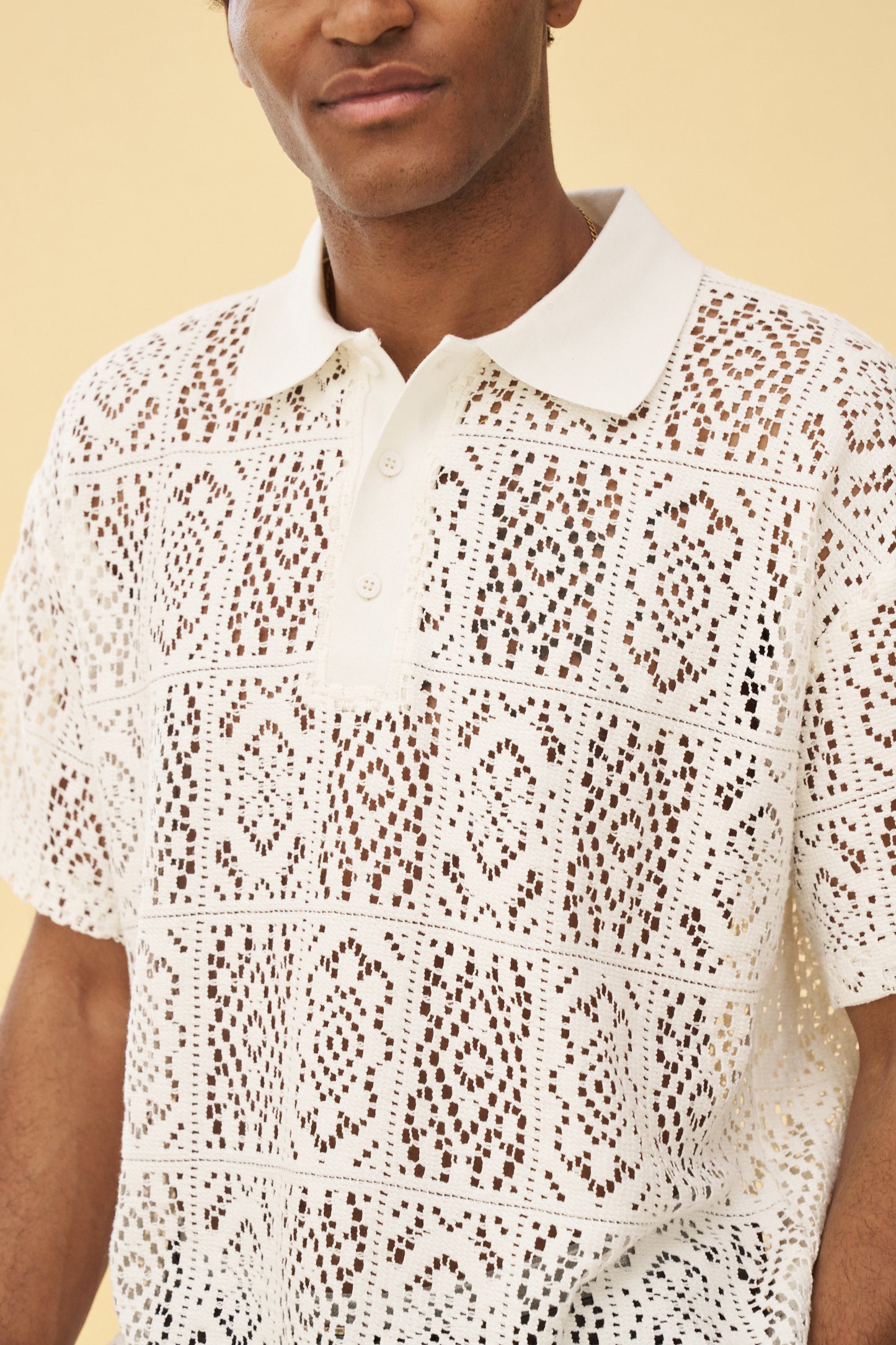 bound 'Piaza' Lace Polo - Off White