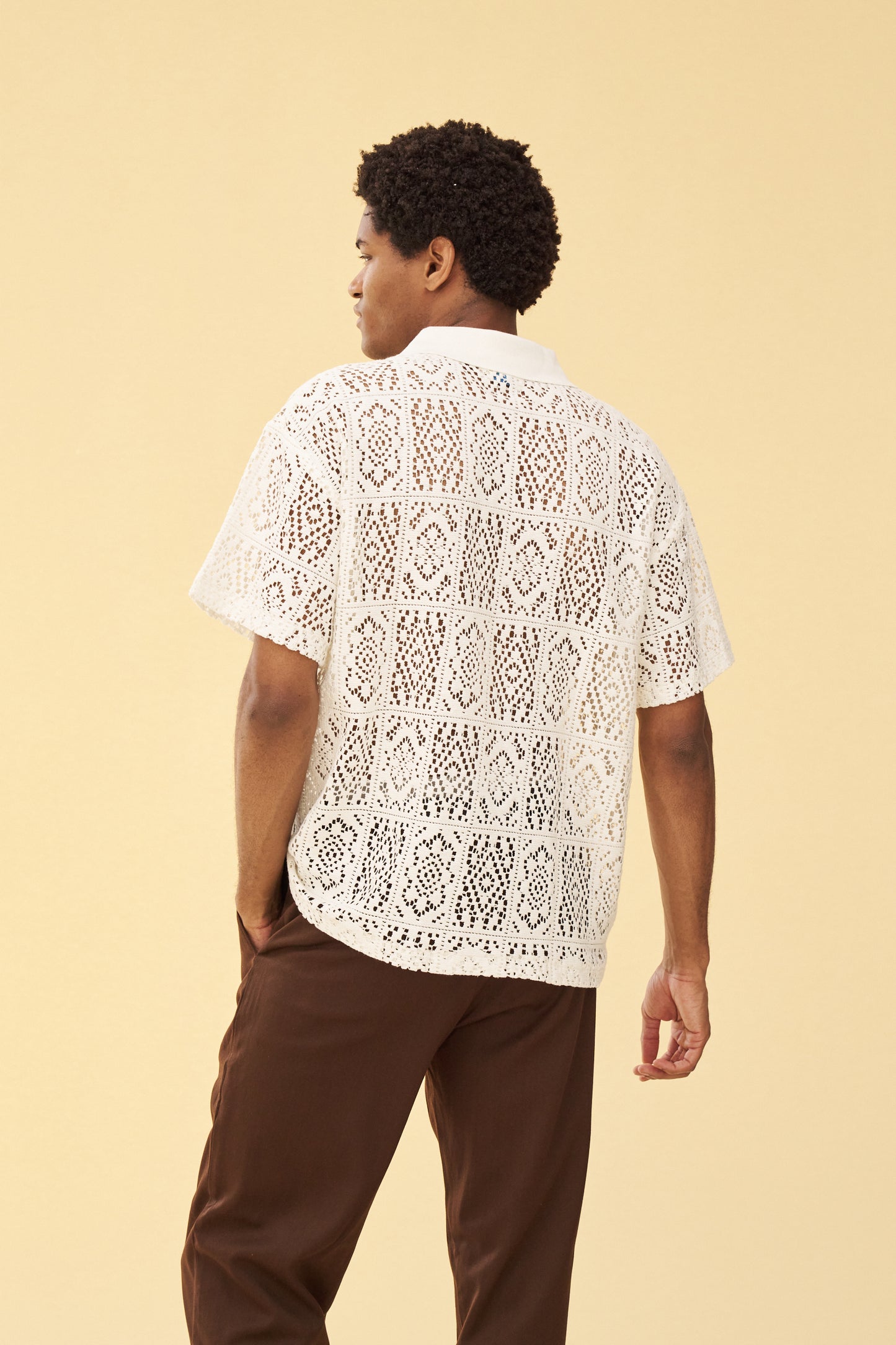 bound 'Piaza' Lace Polo - Off White