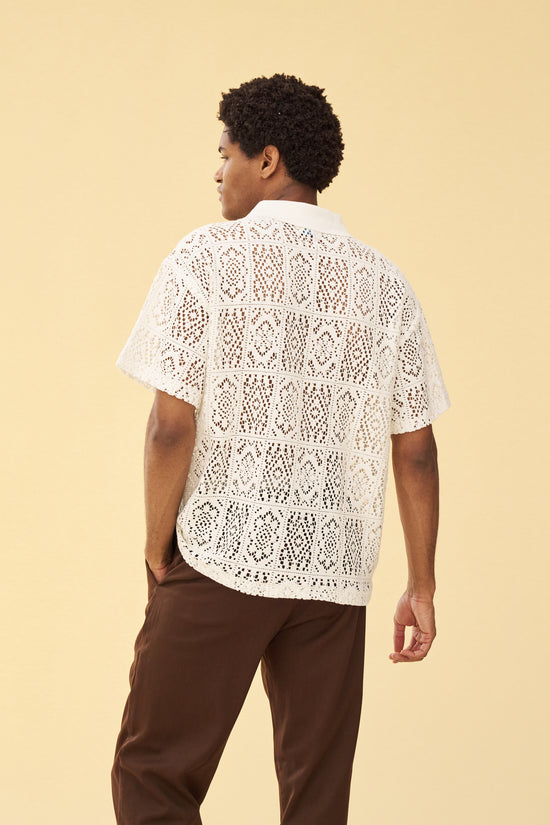bound 'Piaza' Lace Polo - Off White