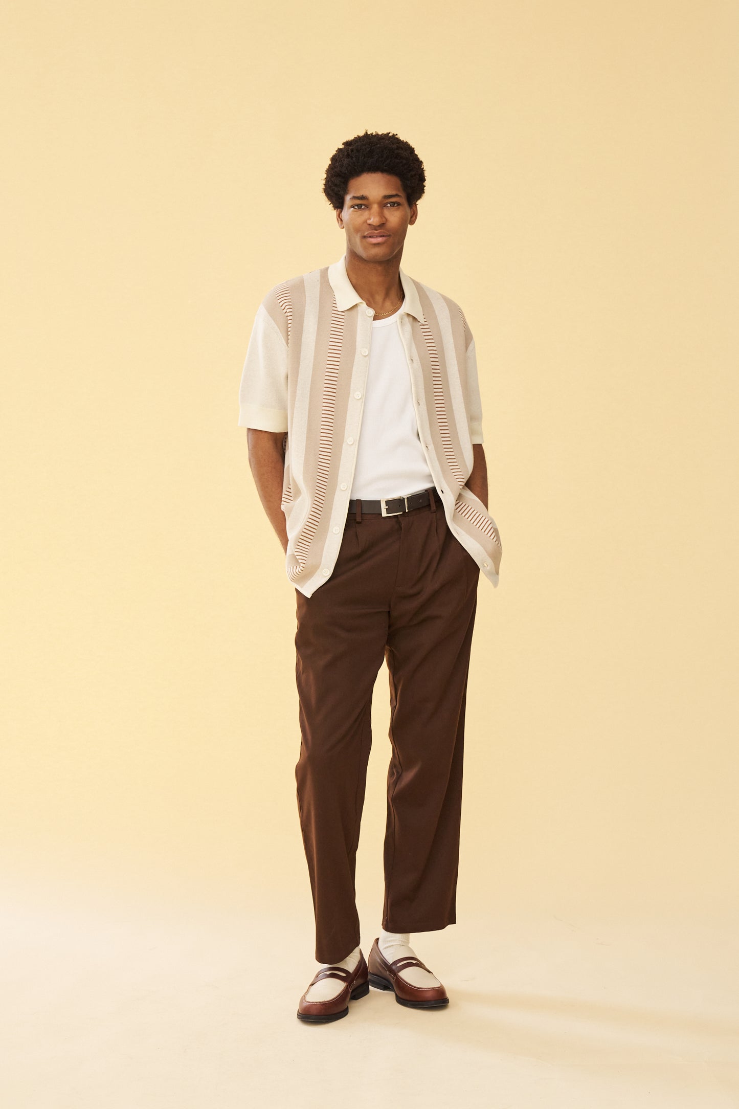 bound Pleated Smart Trousers - Brown