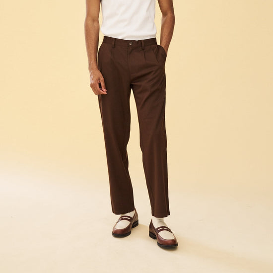 bound Pleated Smart Trousers - Brown