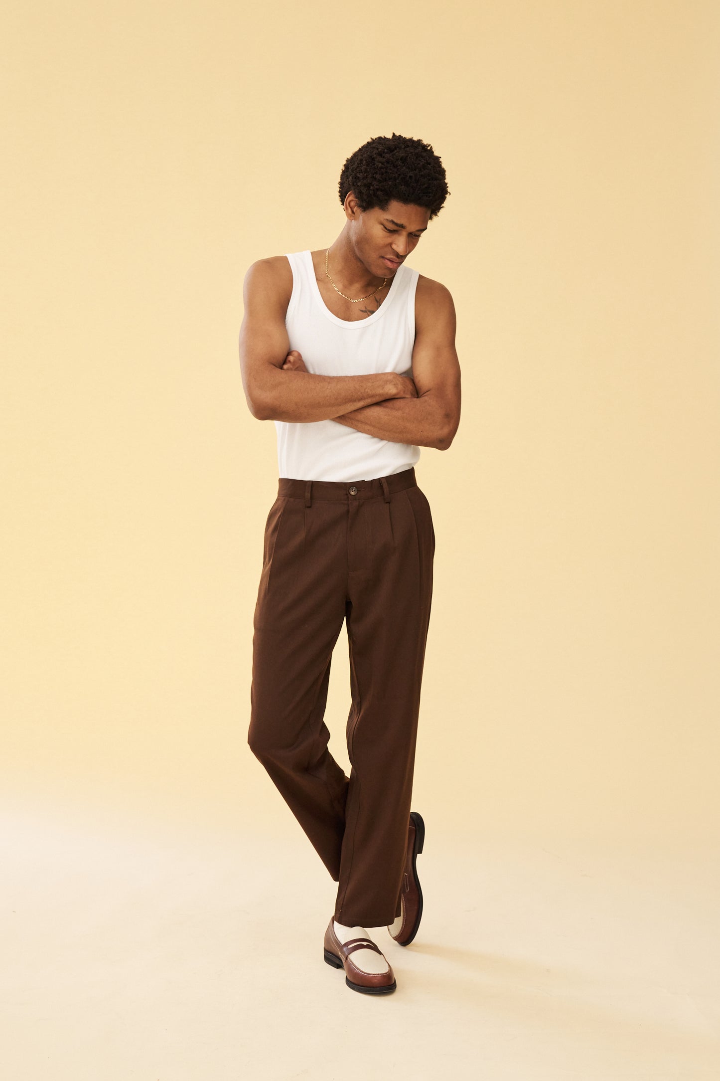 bound Pleated Smart Trousers - Brown