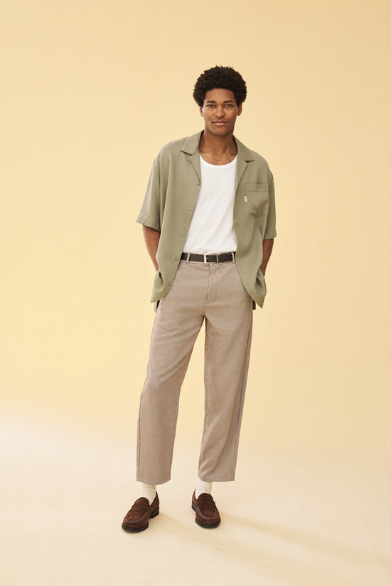 bound Dogtooth Woven Cropped Trousers - Latte
