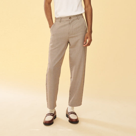 bound Dogtooth Woven Cropped Trousers - Latte