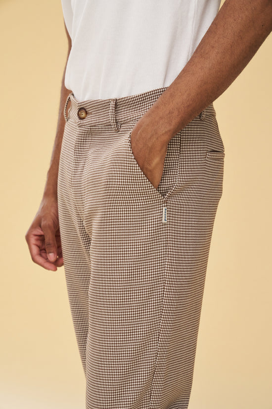bound Dogtooth Woven Cropped Trousers - Latte