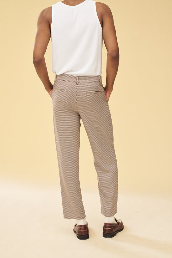 bound Dogtooth Woven Cropped Trousers - Latte