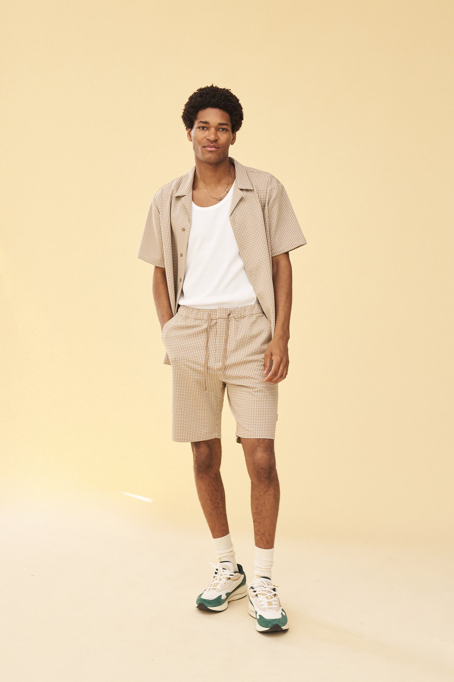bound Beige Dogtooth Jacquard Shorts