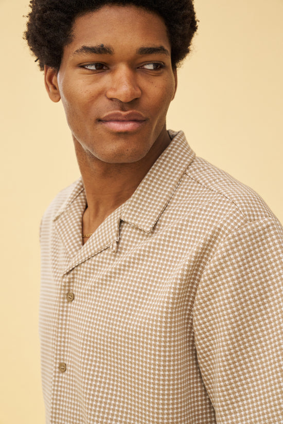 bound Beige Dogtooth Jacquard Cuban Shirt
