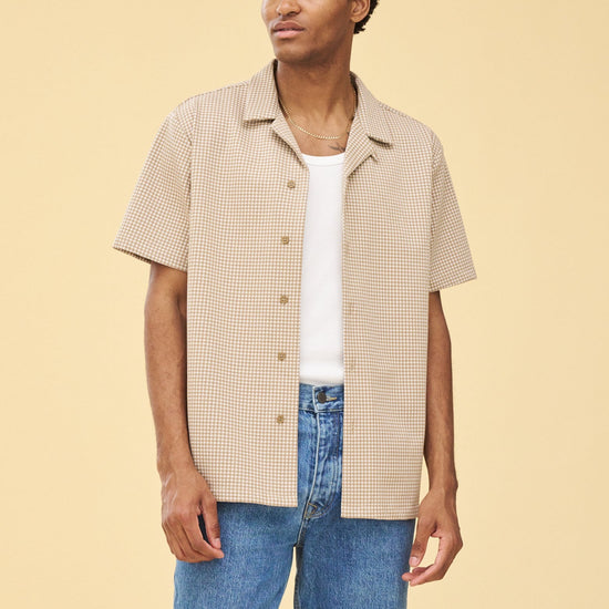 bound Beige Dogtooth Jacquard Cuban Shirt