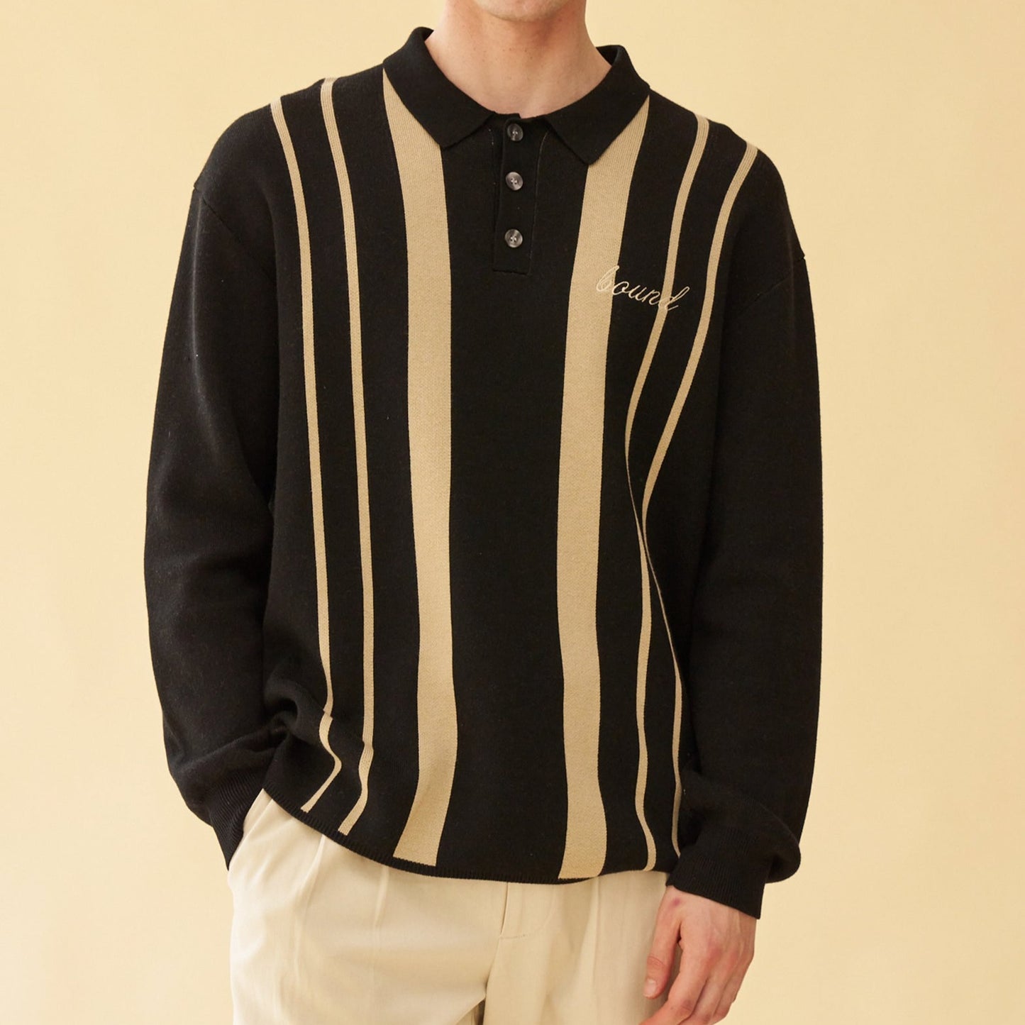 bound 'Aprile' LS Knit Polo - Black