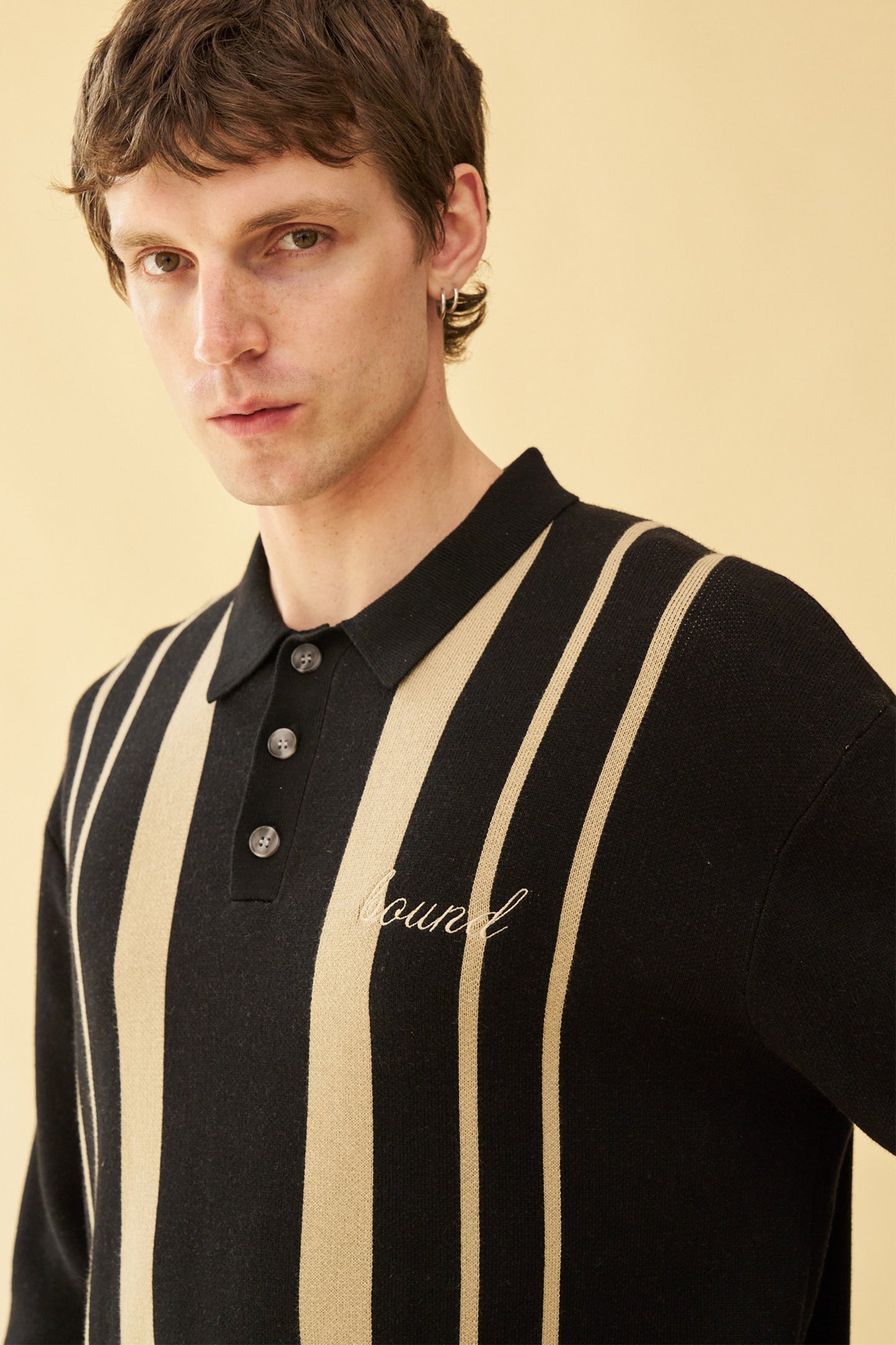 bound 'Aprile' LS Knit Polo - Black