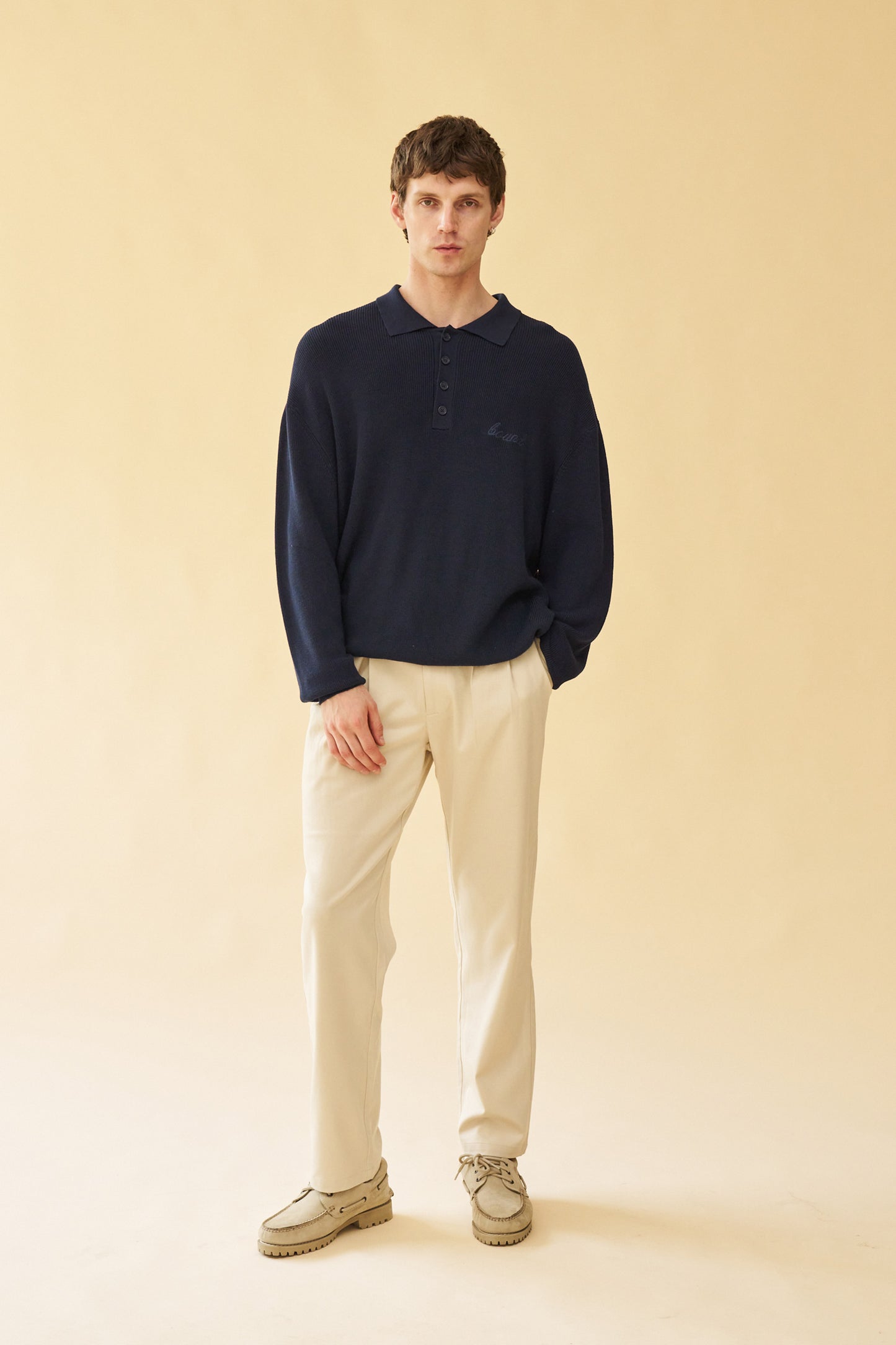 bound 'Ennio' LS Knit Polo - Navy
