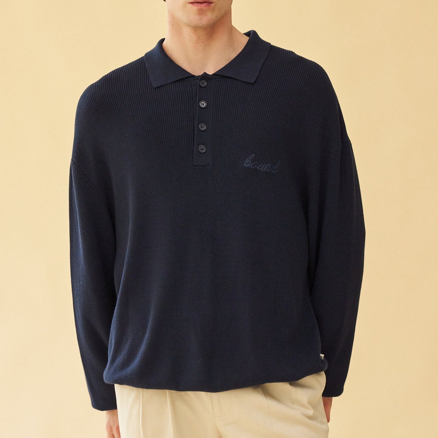 bound 'Ennio' LS Knit Polo - Navy