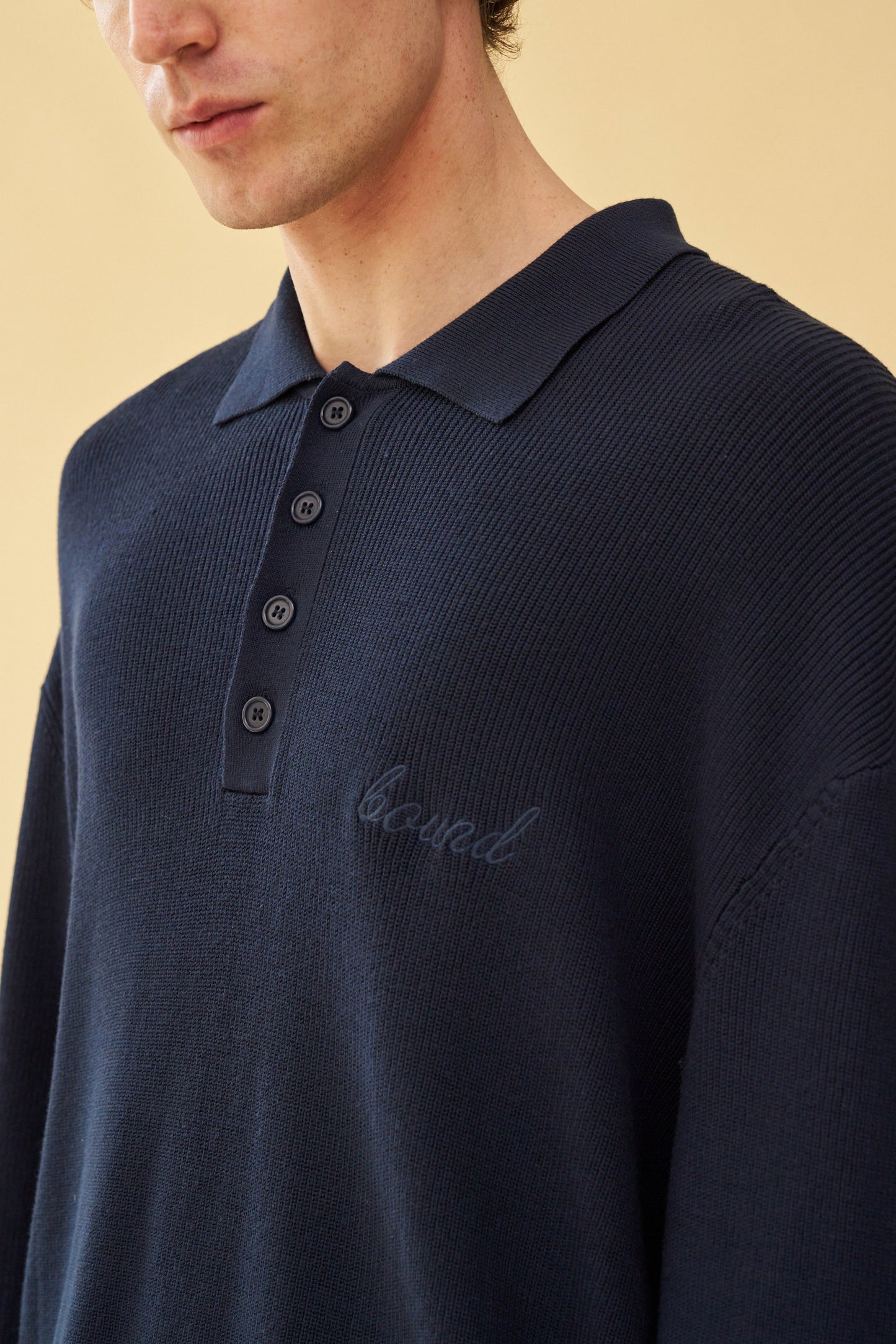 bound 'Ennio' LS Knit Polo - Navy