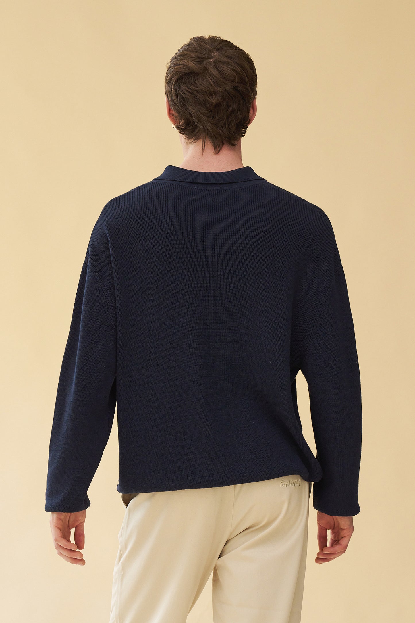 bound 'Ennio' LS Knit Polo - Navy