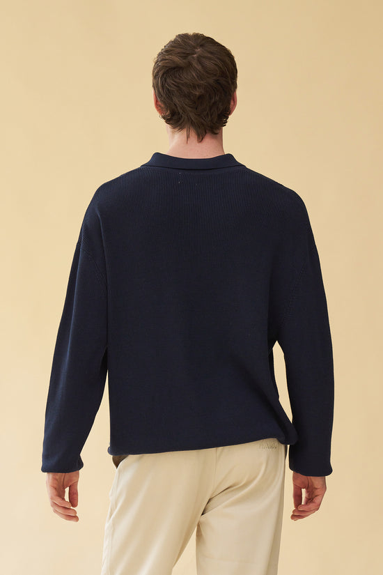 bound 'Ennio' LS Knit Polo - Navy