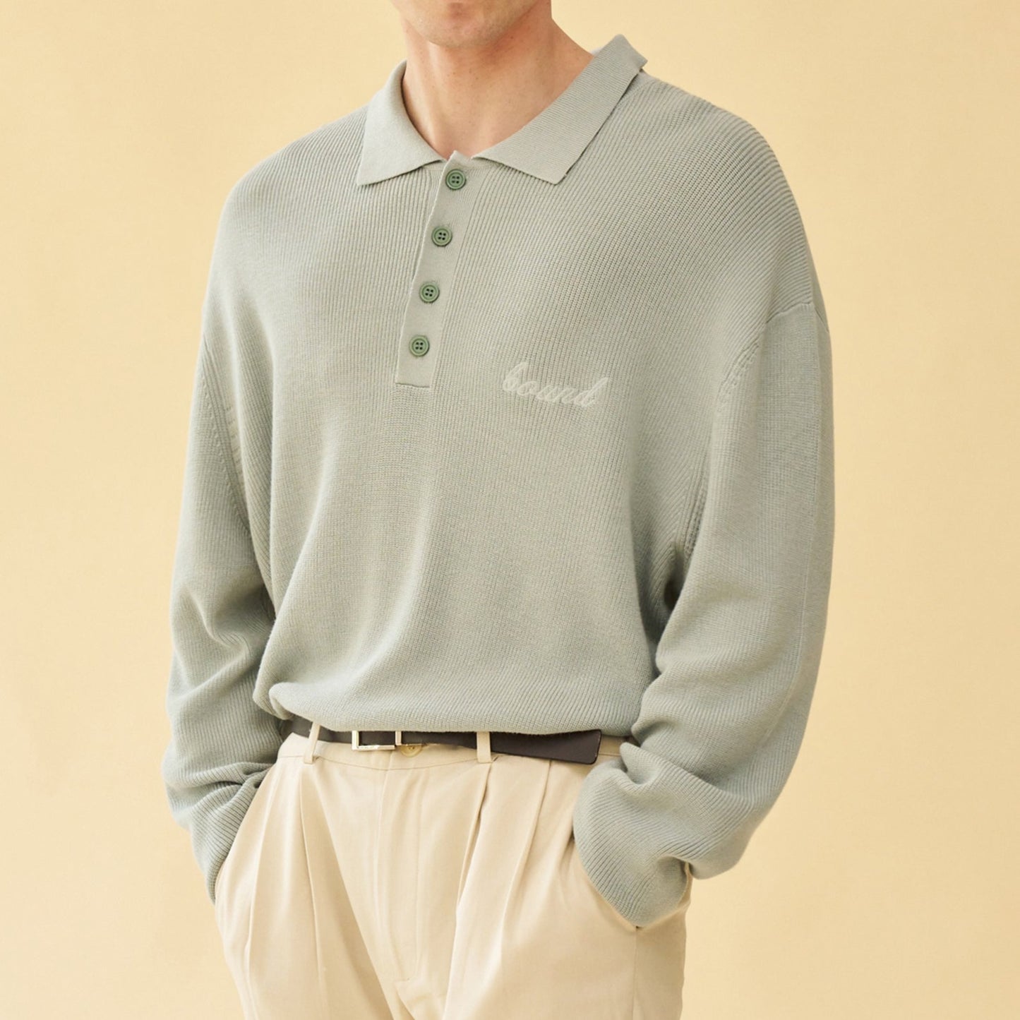 bound 'Ennio' LS Knit Polo - Jade
