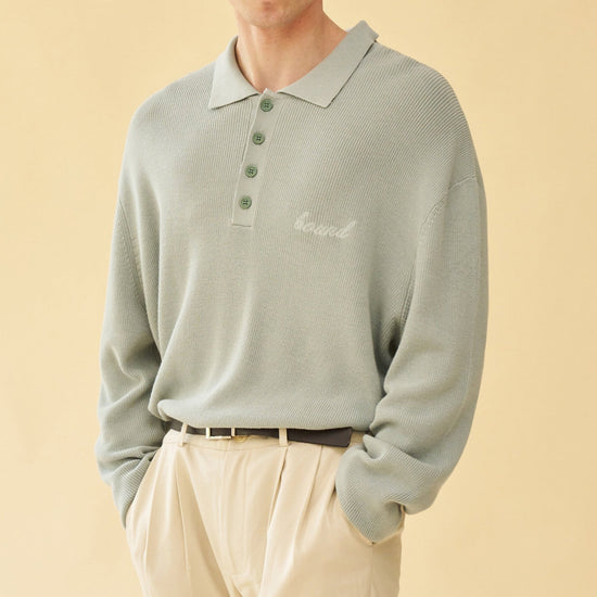 bound 'Ennio' LS Knit Polo - Jade