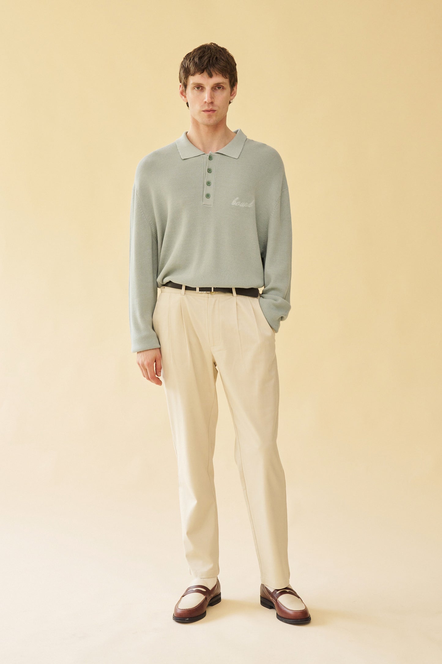 bound 'Ennio' LS Knit Polo - Jade
