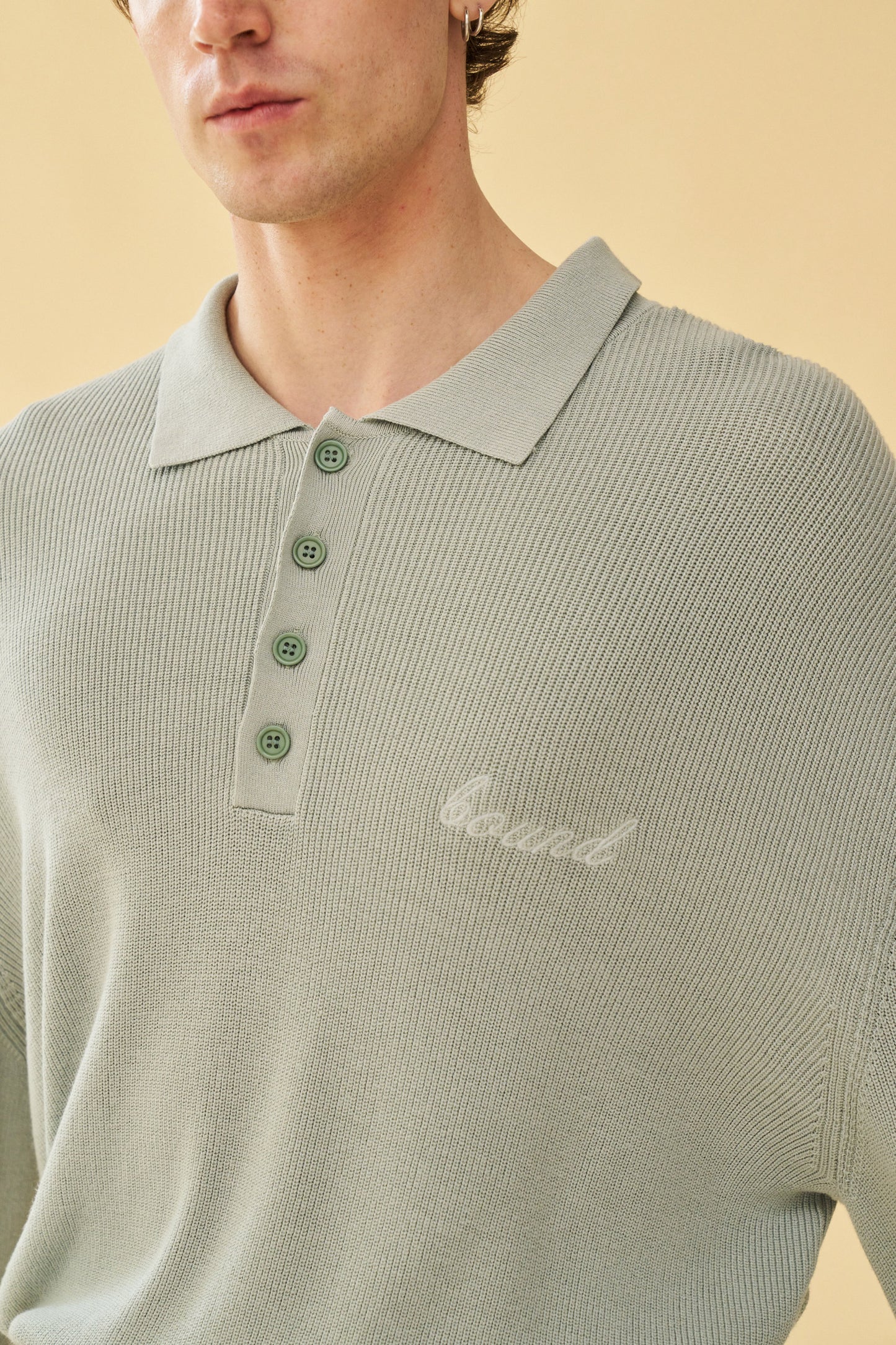 bound 'Ennio' LS Knit Polo - Jade