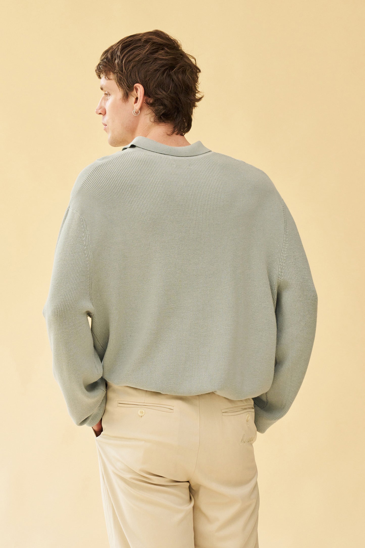 bound 'Ennio' LS Knit Polo - Jade