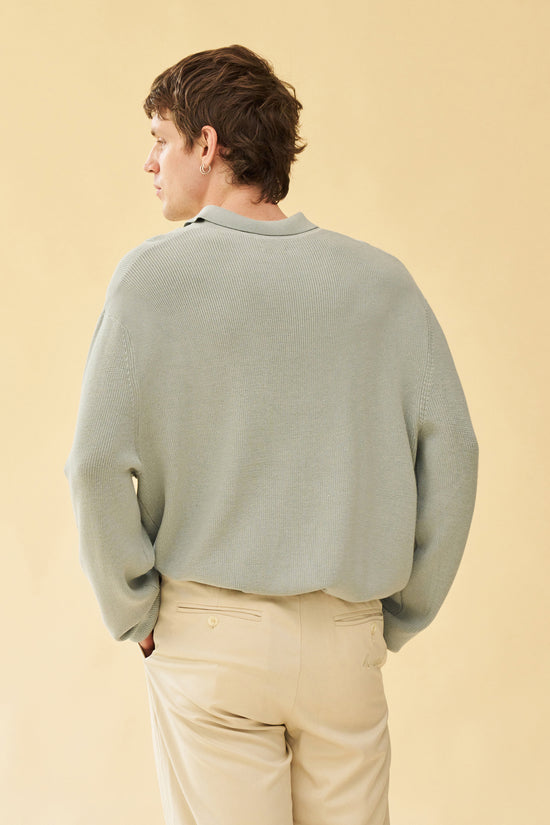 bound 'Ennio' LS Knit Polo - Jade