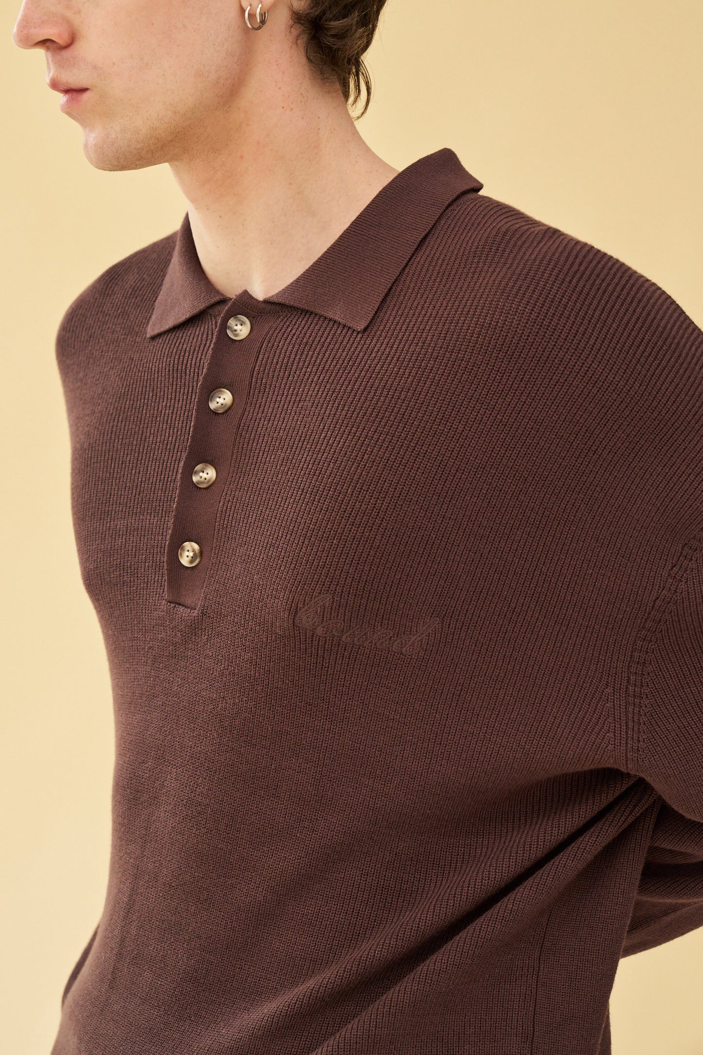 bound 'Ennio' LS Knit Polo - Brown