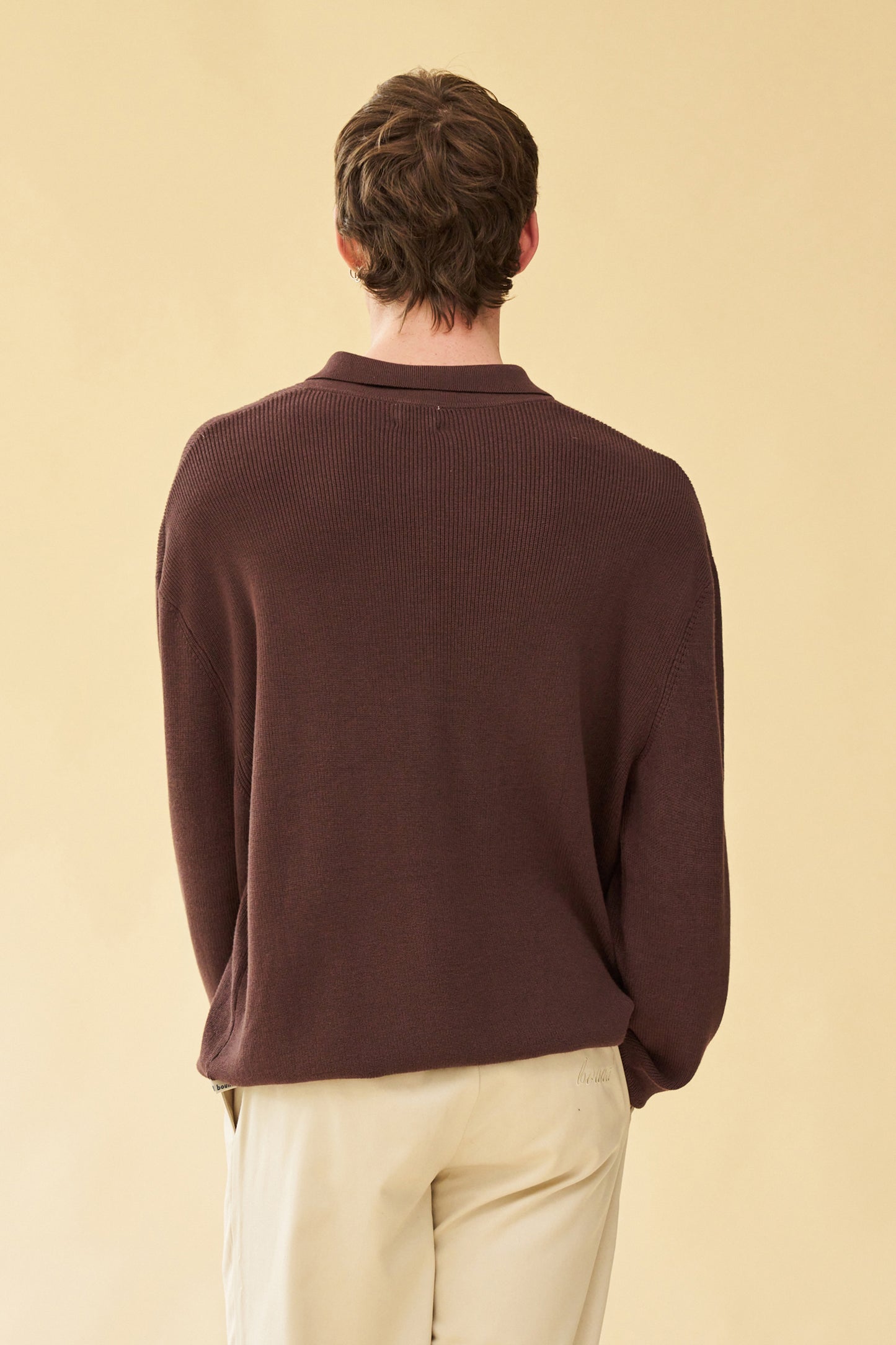 bound 'Ennio' LS Knit Polo - Brown