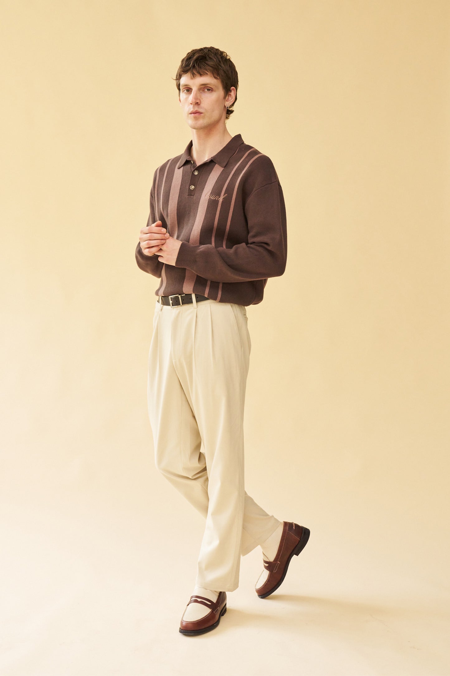bound 'Aprile' LS Knit Polo - Brown