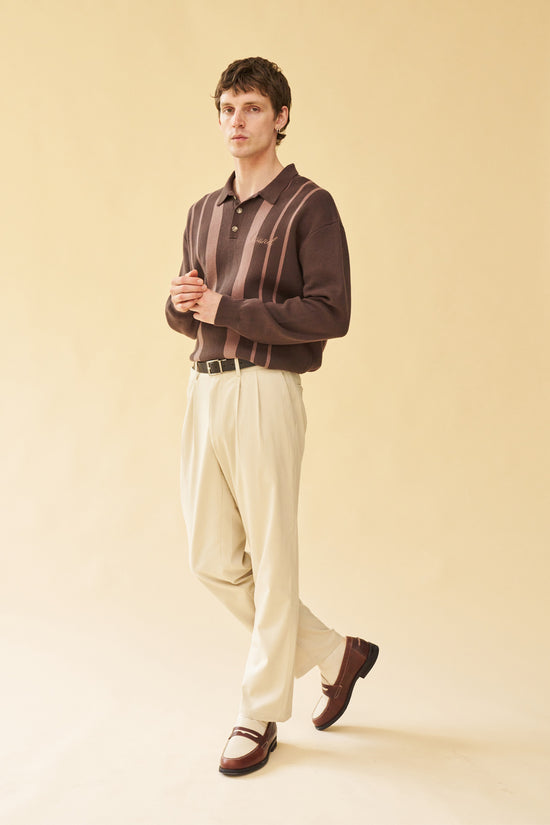 bound 'Aprile' LS Knit Polo - Brown