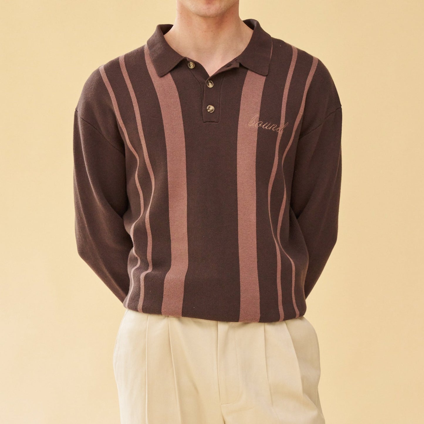 bound 'Aprile' LS Knit Polo - Brown