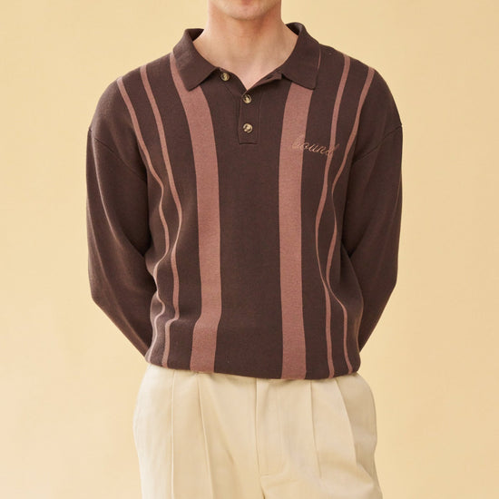 bound 'Aprile' LS Knit Polo - Brown