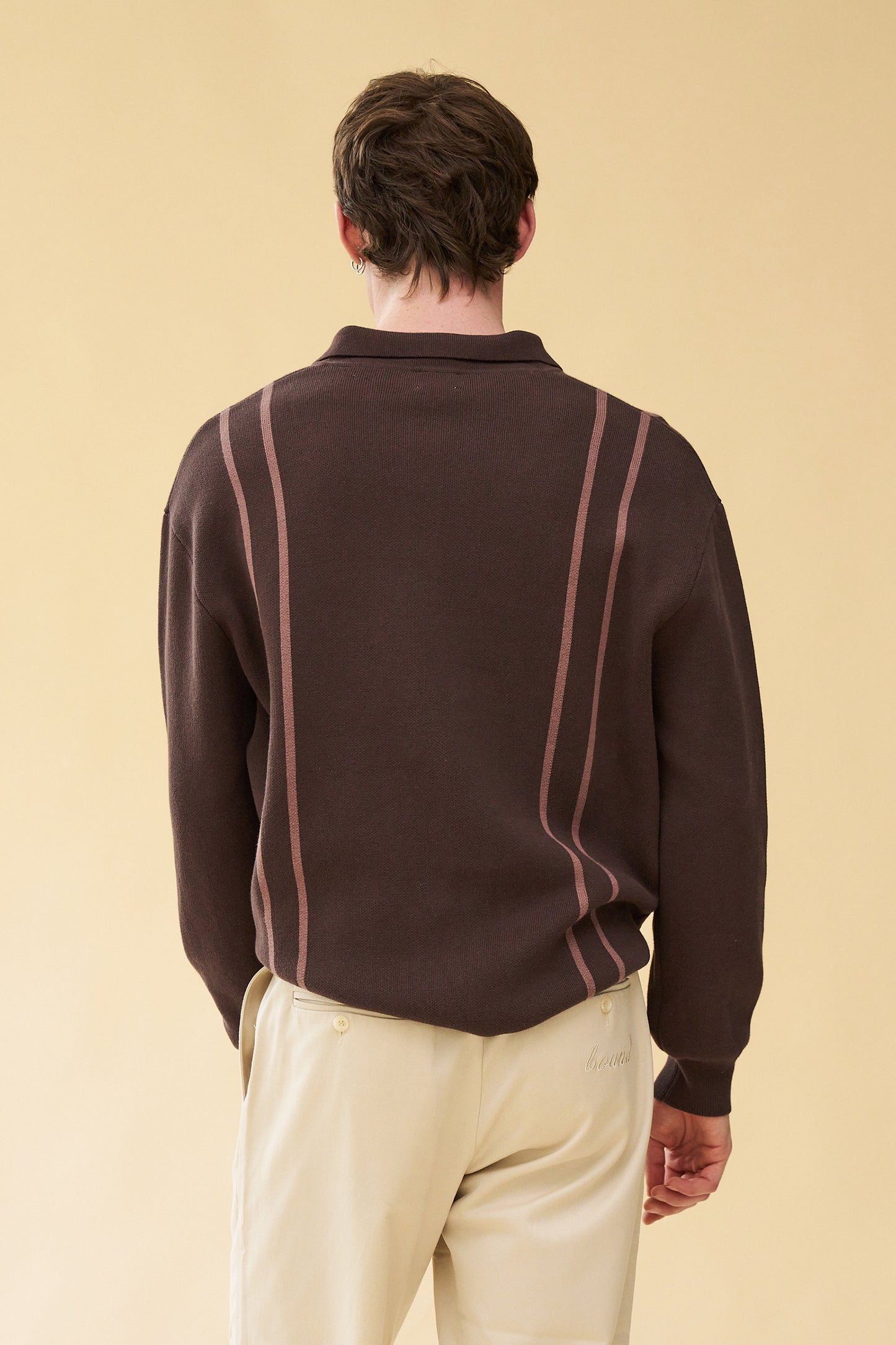 bound 'Aprile' LS Knit Polo - Brown