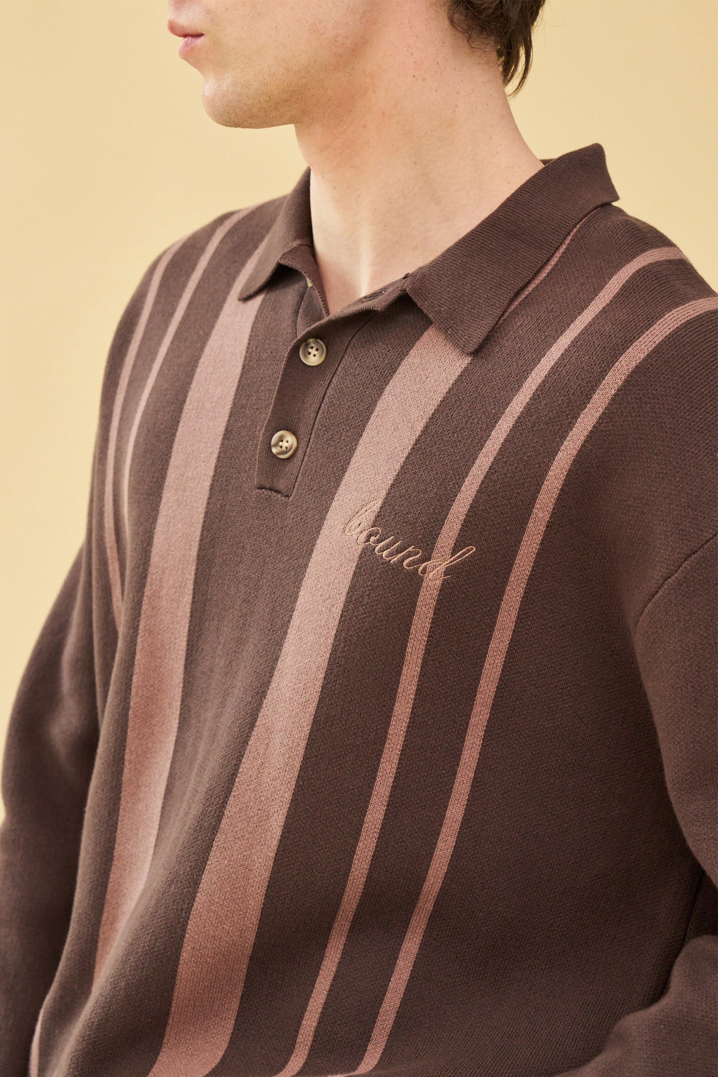 bound 'Aprile' LS Knit Polo - Brown