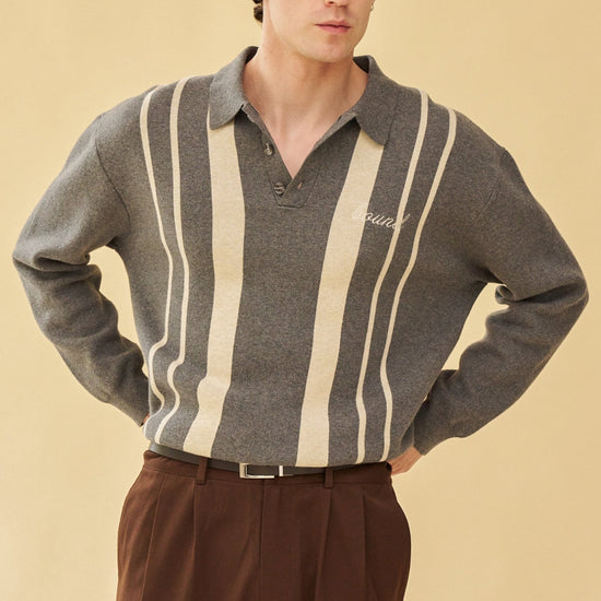 bound 'Aprile' LS Knit Polo - Grey