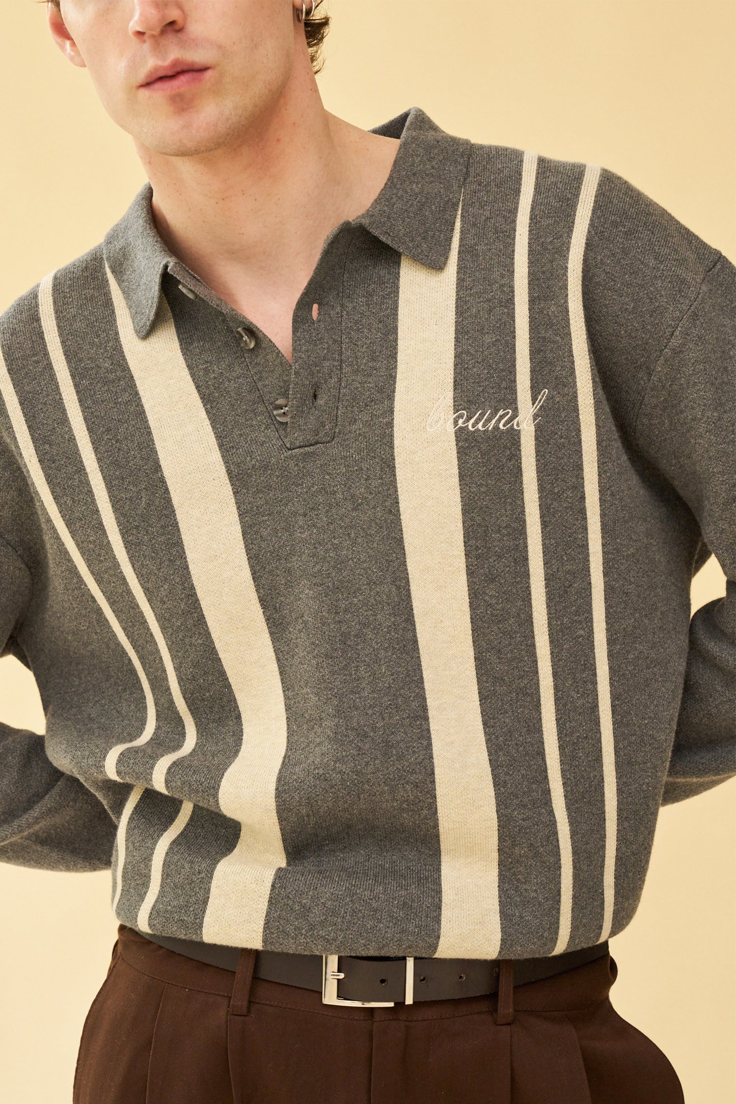 bound 'Aprile' LS Knit Polo - Grey