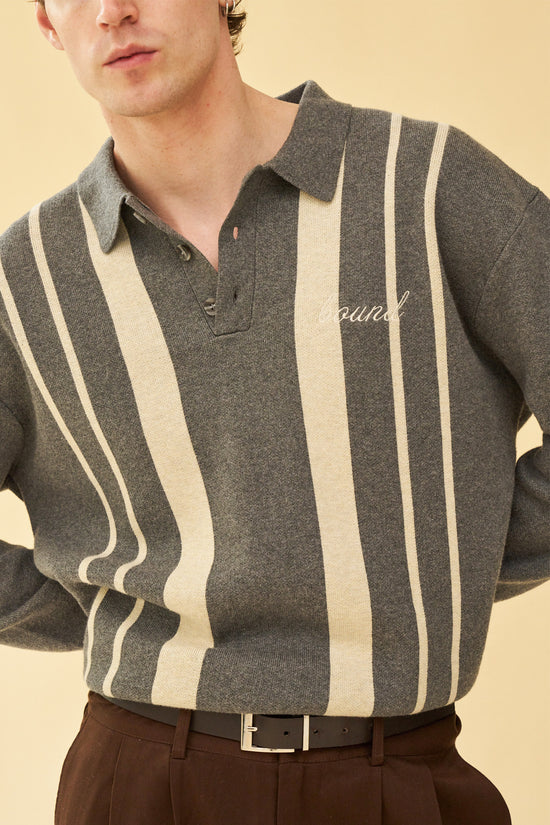 bound 'Aprile' LS Knit Polo - Grey