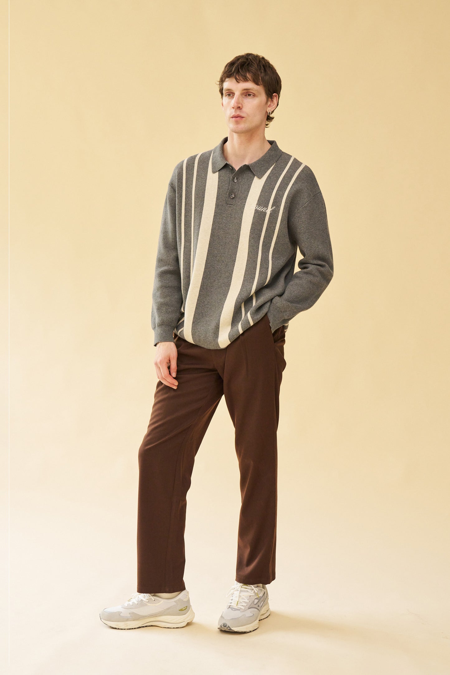 bound 'Aprile' LS Knit Polo - Grey