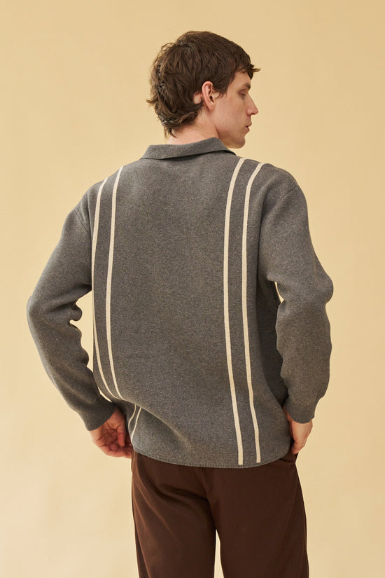 bound 'Aprile' LS Knit Polo - Grey