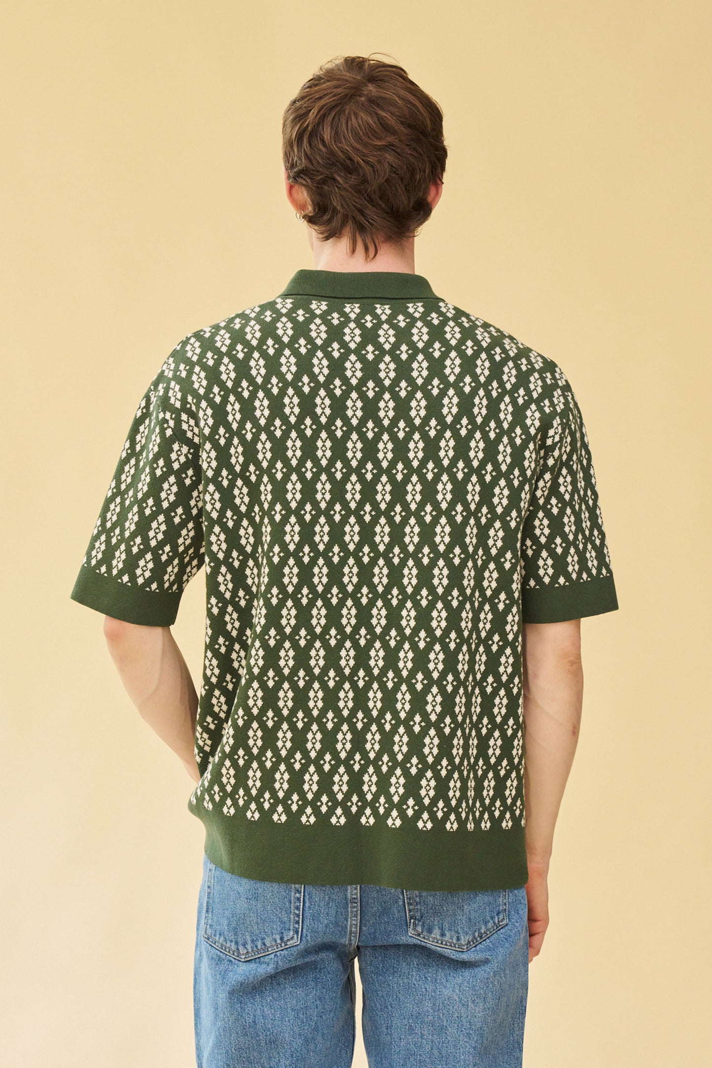 bound 'Theodore' 1/4 Zip Heavy Knit Polo - Green