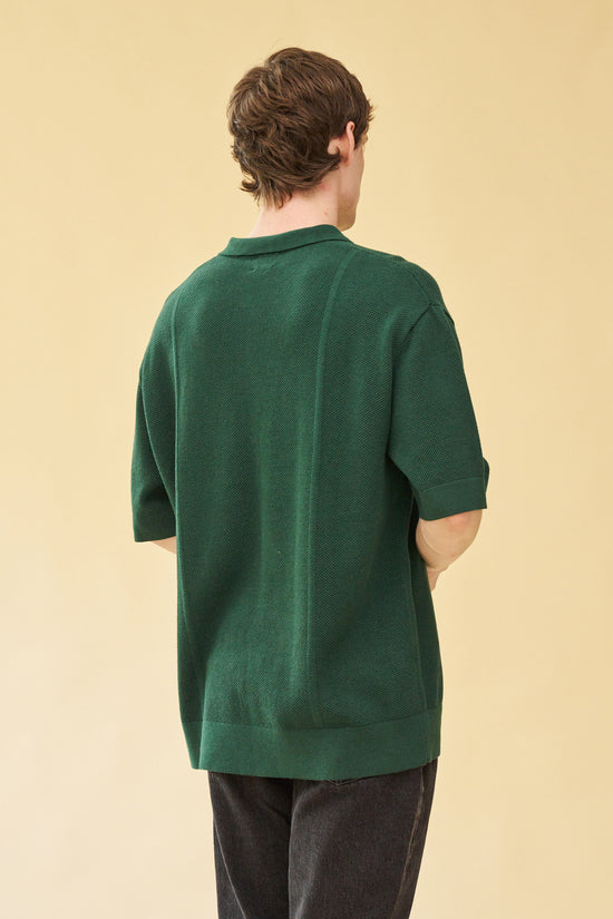 bound 'Arthur' 1/4 Zip Waffle Knit Polo - Bottle Green