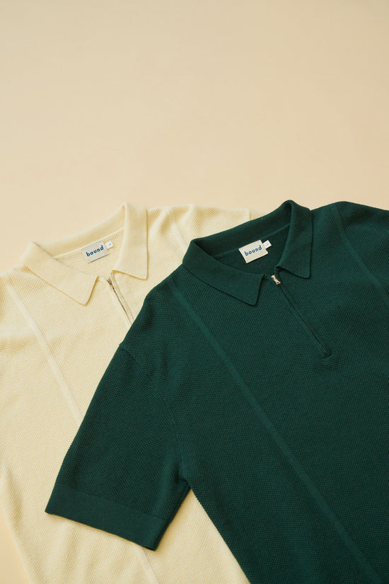 bound 'Arthur' 1/4 Zip Waffle Knit Polo - Ecru