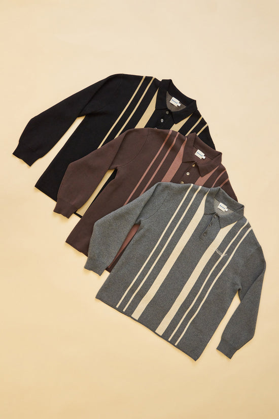 bound 'Aprile' LS Knit Polo - Grey