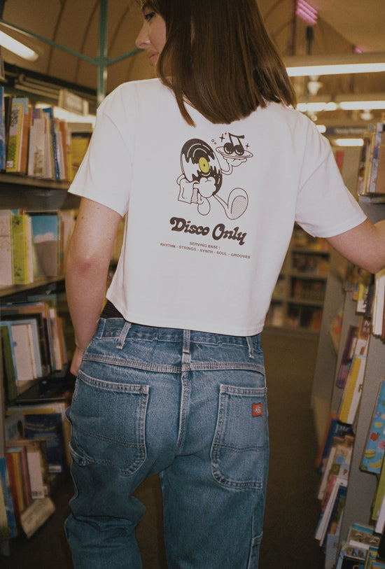DISCO ONLY WMNS 'Play It Twice V2' Cropped Tee - White